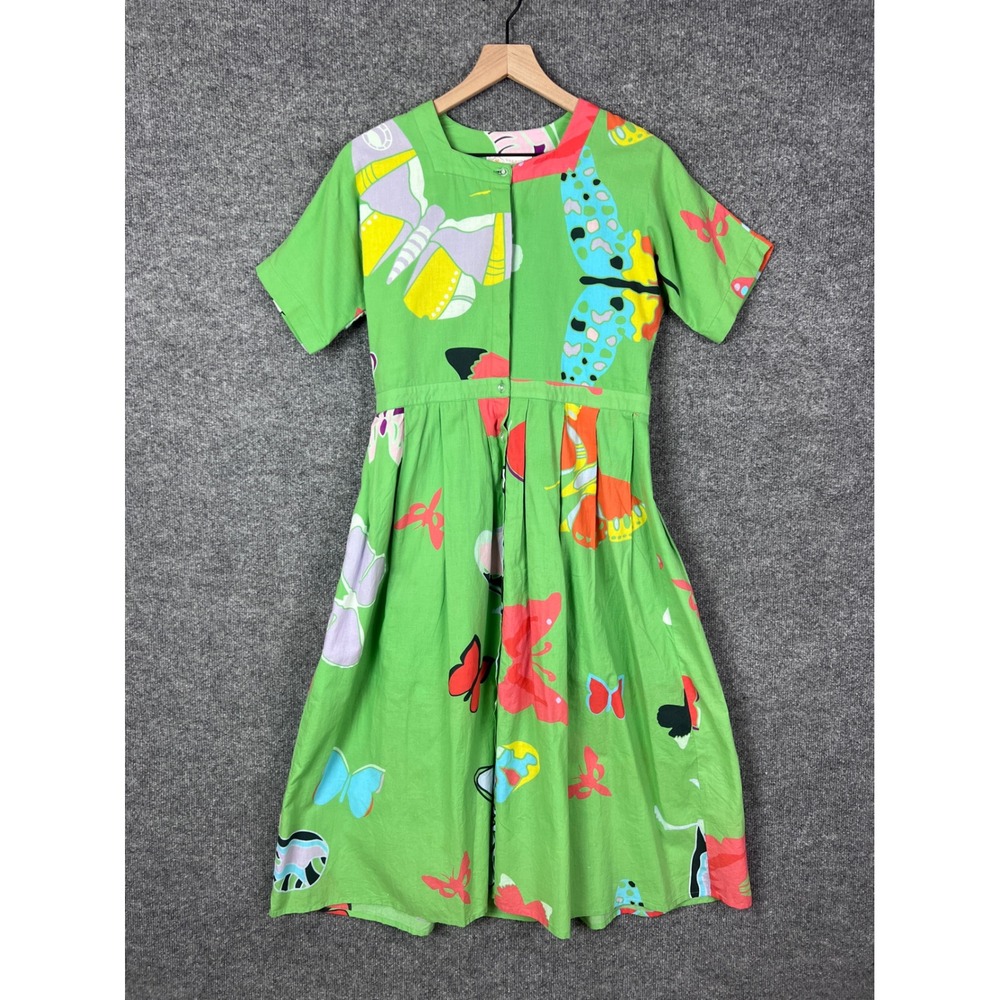Sheridan French‎ XS Green Butterfly Print Short Sleeve Midi Dress Womens